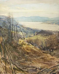 Coniston desde cerca de Tarn Hows (acuarela)