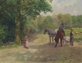 Paisaje con caballo y carro (óleo sobre lienzo)