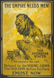 El imperio necesita hombres Cartel de reclutamiento dirigido a las colonias británicas.
