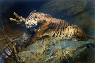 Tigre y cocodrilo (óleo sobre lienzo)