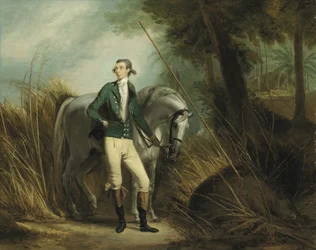 Un caballero cazando jabalíes en un paisaje indio (óleo sobre lienzo)