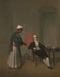 Retrato de un caballero, posiblemente William Hickey, y un sirviente indio