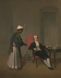 Retrato de un caballero y una sirvienta india