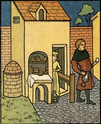 Una panadería en el siglo XVI, según una miniatura de la época.