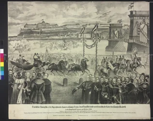 Llegada de la pareja imperial al almacén de la corte en Budapest el 29 de de enero de 1866
