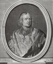 BOSSUET, Jacques-Benigne (1627-1704). Teólogo y obispo inglés. Retrato copia del original de Hyacinthe Rigaud. Grabado