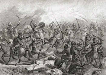 Batalla de Guadalete, España, en 711 (impresión)