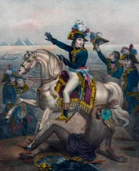 Bonaparte arenga a sus tropas en Egipto el 12 de julio de 1798 (grabado)