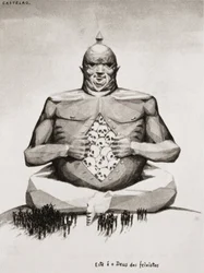 CASTELAO, Daniel Alfonso Rodríguez (1886-1950). Narrador, humorista, dibujante, antropólogo y político español. Guerra Civil española (1936-1939). "Este es el Dios de los fascistas". Cuadro de la serie "Galicia mártir", de Alfonso Ro