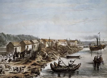 Chile (1854). Puerto de Huasco. Litografía.