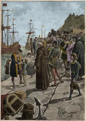 Salida de Cristóbal Colón y sus compañeros del puerto de Palos en España 3 de agosto