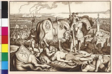 El emperador Rodolfo llorando en el campo de batalla al moribundo rey Ottokar