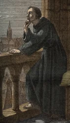 El filósofo inglés Roger Bacon en Oxford - Roger Bacon a oxford - Monje franciscano, teólogo, filósofo y erudito inglés (Ilchester, Somerset, c. 1214 en Oxford