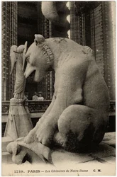 Gárgola o chimere de la catedral Notre Dame de París, construida entre 1163 y el siglo XIV - Tarjeta postal, colección Selva