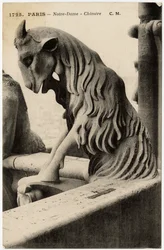Gárgola o chimere de la catedral Notre Dame de París, construida entre 1163 y el siglo XIV - Tarjeta postal, colección Selva