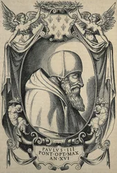 HULSIUS, Levinus (1550-1606). Pablo III. Finales del s. XVI. Retrato con camauro. Grabado.