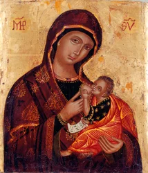Icono: "Virgen con el Niño" Pintura anónima en madera. Iglesia Santa Maria delle Grazie al Trionfale, Roma