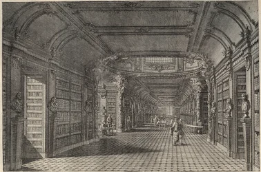 Interior de la antigua biblioteca de Santa Genoveva (Sainte Genevieve) en el siglo XVIII-.