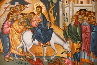 Entrada de Jesús en Jerusalén el Domingo de Ramos. Iglesia de San Elie, Rabieh, 2022 (foto). Pintura que representa