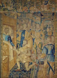 El rey Enrique III (1551-1589) en su lecho de muerte, asesinado por el monje Jacques Clément el 1/08/1589