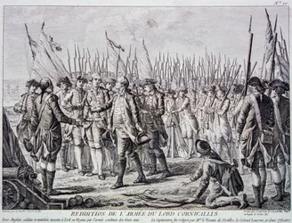 Rendición del ejército británico en Yorktown por Lord Corwallis (grabado)