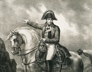 NAPOLEÓN I Bonaparte (1769-1821). Militar y político francés, Emperador de Francia (1804-1815). Detalle de un retrato ecuestre de Napoleón, inspirado en el retrato original de Joseph Chabord. Grabado