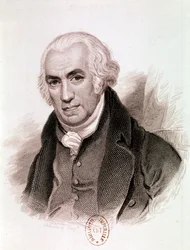 Retrato de James Watt, inventor, ingeniero mecánico y químico escocés (grabado)