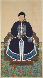 Retrato de un cortesano Qing, posiblemente Jing Shou (m. 1889) (tinta y color sobre seda)