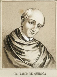 QUIROGA, Vasco de (1470-1565). Primer obispo de Michoacán, México y uno de los jueces (oidores) de la segunda Audiencia que gobernó Nueva España. Litografía.