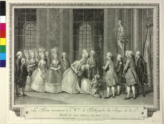 La reina María Antonieta anuncia a Madame de Bellegarde 1777 la liberación de su cónyuge