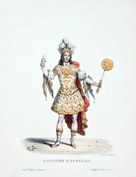 Representación del rey Luis XIV interpretando a Apolo en el ballet "Les Noces de Pelee y Thetis