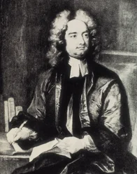 SWIFT, Jonathan (1667-1745). Clérigo y escritor satírico irlandés. Retrato como deán de la catedral de San Patricio de Dublín según pintura de Charles Jervas (1675-1739). Grabado. Colección particular