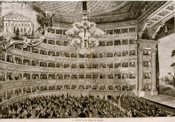 Teatro alla Scala de Milán, hacia 1880 (aguafuerte)
