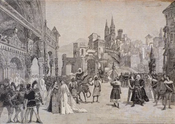 El Enviado de Boabdil el Moro declarando la guerra al Rey de Castilla, de la ópera Werther, tras la representación en el Teatro Costanzi de Roma.