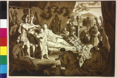 La mujer moribunda emperador Marco Aurelio aconsejar Pertinax su hijo Cómodo