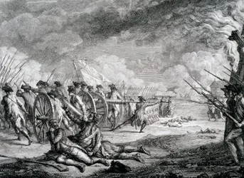 Guerra de Independencia de Estados Unidos - Una representación francesa de la Batalla de Lexington, Massachusetts