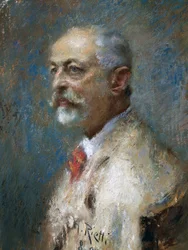 Retrato del escultor italiano Giuseppe Sartorio, por Arturo Rietti, óleo sobre lienzo. Italia, siglo XX