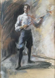 El maestro de esgrima Weisi, por Arturo Rietti, pastel sobre papel. Italia, siglo XX