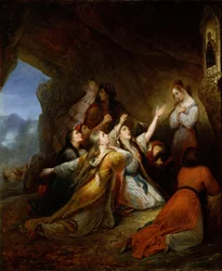 ""Mujeres griegas implorando la ayuda de la Virgen"" (Mujeres griegas implorando a la virgen de la asistencia) Pintura de Ary Scheffer (1795-1858) 1826 Dim 65x55 cm Museo Nacional de Arte Occidental, Tokio