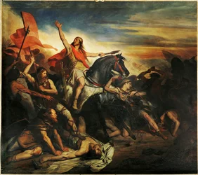 La batalla de Tolbiac entre los alamanes y los francos de Siegbert ... (pintura sobre lienzo)