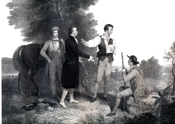 La captura del espía británico Mayor John Andre (grabado)