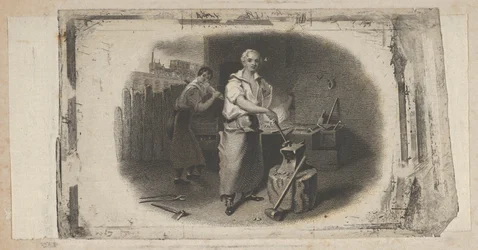 Viñeta de billete con un herrero y una fragua, ca. 1824-37