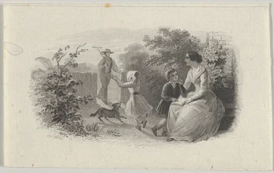 Viñeta de billete con una familia en un jardín, ca. 1824-37