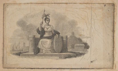 Viñeta de billete con figura femenina representando a América, ca. 1824-37