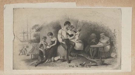 Viñeta de billete con figuras de diferentes edades, representando las etapas de la vida, ..., ca. 1824-37