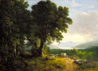 Paisaje con carro cubierto (óleo sobre lienzo)