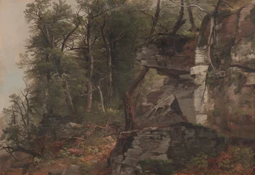 Árboles en una ladera rocosa, c.1849