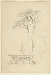 Vista de la Fuente del Hipocampo en los Jardines Borghese, Roma, Italia, 1841
