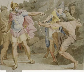Filoctetes apuntando el arco de Hércules a Odiseo