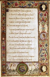 Página del manuscrito de "Il Canzoniere" de Francesco Petrarca (1304-1374). Miniatura de Attavante degli Attavanti (1452-1525), Biblioteca Nacional, Florencia.